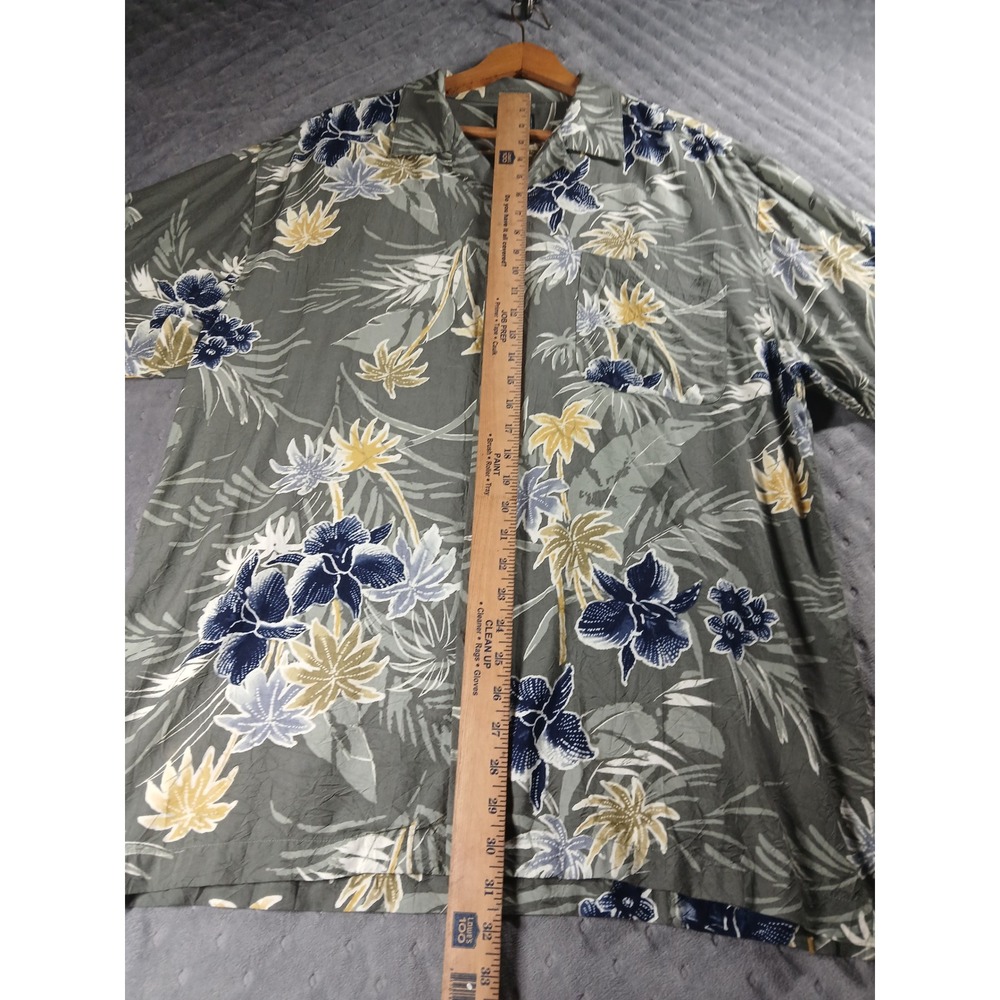 Tommy Bahama Mens Large Rayon Tropical Floral Orchid Camp Shirt Sage Green - Picture 4 of 8